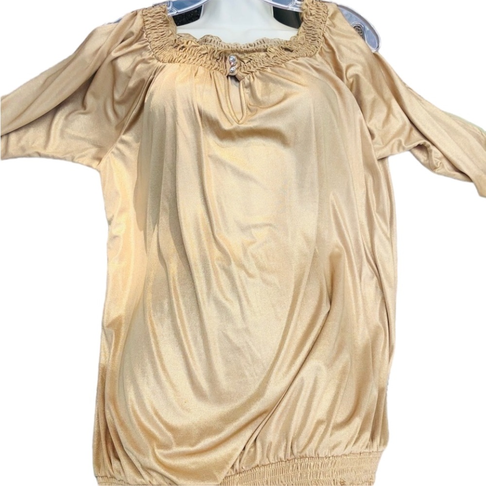 INC International Concepts size XL gold metallic 3/4 slit sleeve top